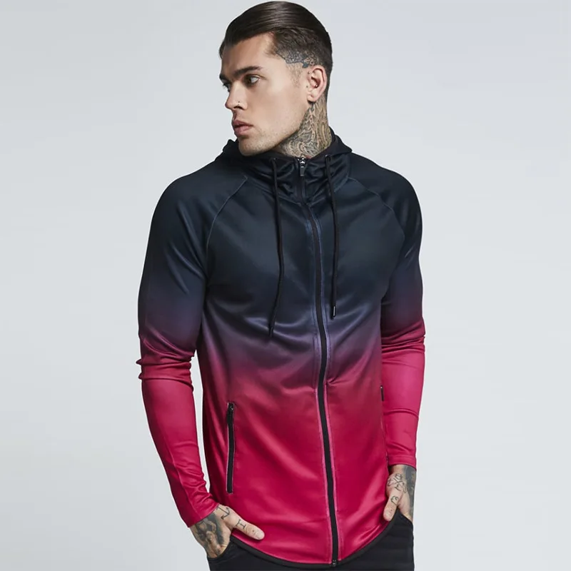

Spring and Autumn New Men's Sweater Hooded Gradient Color Zipper Cardigan Running Sports Casual Men's Sweater Men Clothing