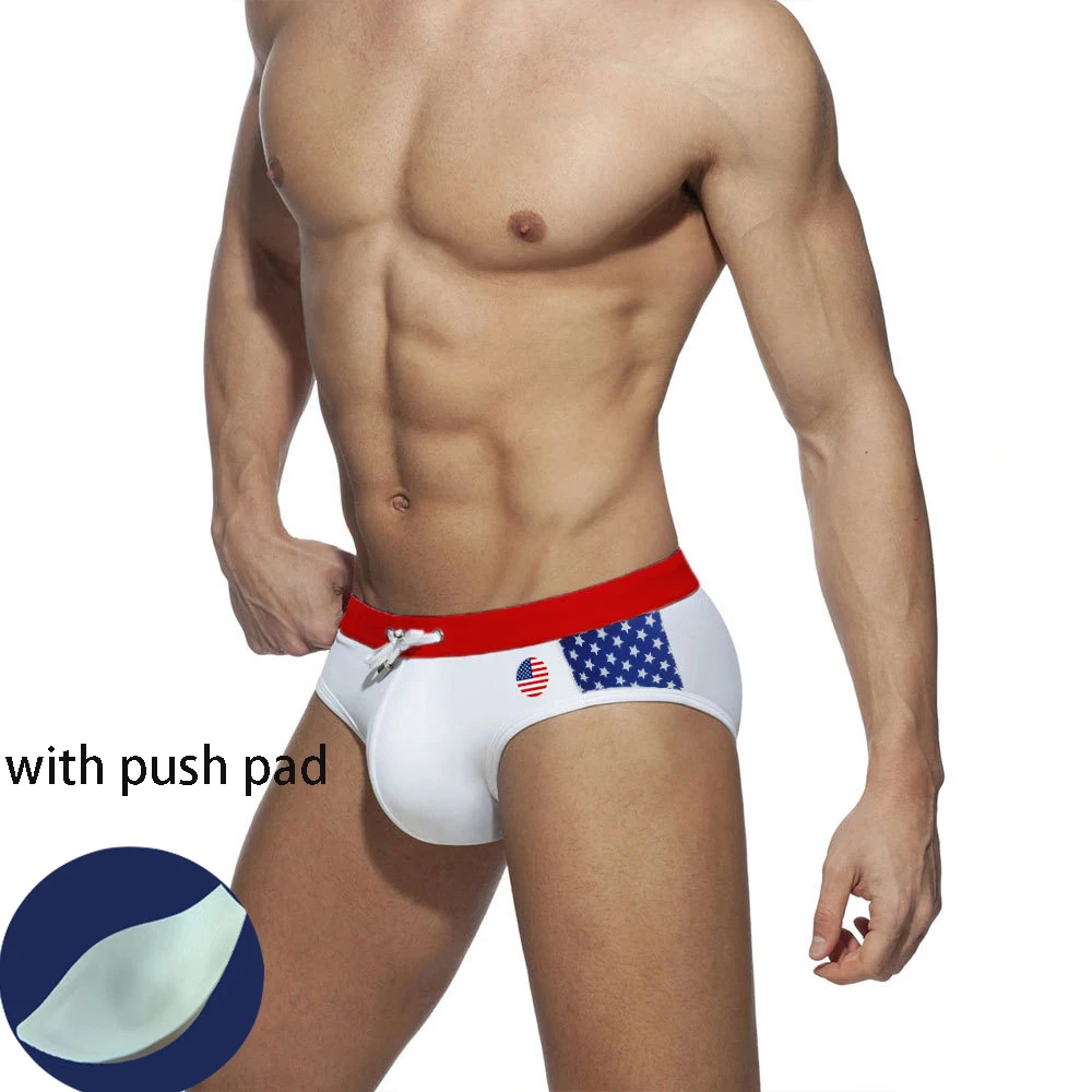 

European and American New Men's Color Matching Triangle Swimming Trunks Summer Sexy Multinational Flag Color Matching Shorts Men