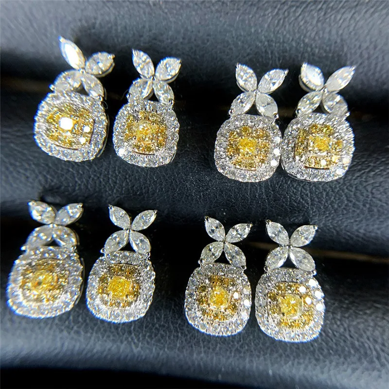 

New Personality Design Earrings Light Luxury Style Inlaid Yellow Cubic Zirconia Women's Earrings Delicate Banquet Jewelry