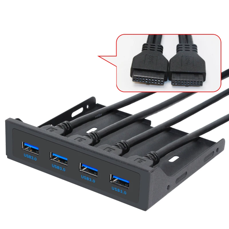 

BTBcoin 19+1 20Pin 4 Port USB 3.0 HUB Front Panel Combo Bracket USB3.0 Hub Adapter for PC Desktop 3.5" FDD Floppy Disk Drive Bay