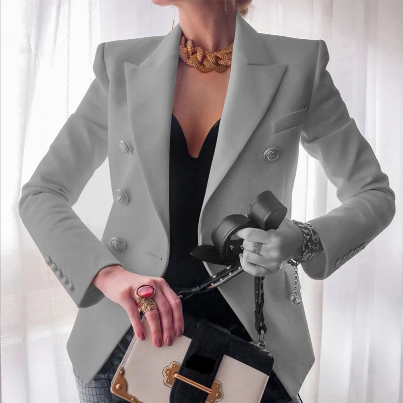 New Long Sleeve Work Blazer Solid Office Lady Coat Blazers Slim Autumn Notched Jacket White Black Fashion Women Elegant Fit Wear
