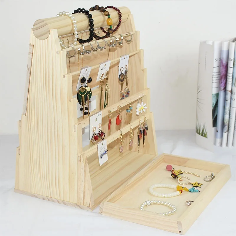 Solid Wood Double-sided Hanging Jewelry Rack Earrings Earrings Storage Rack Necklace Bracelet Jewelry Display Rack Holding