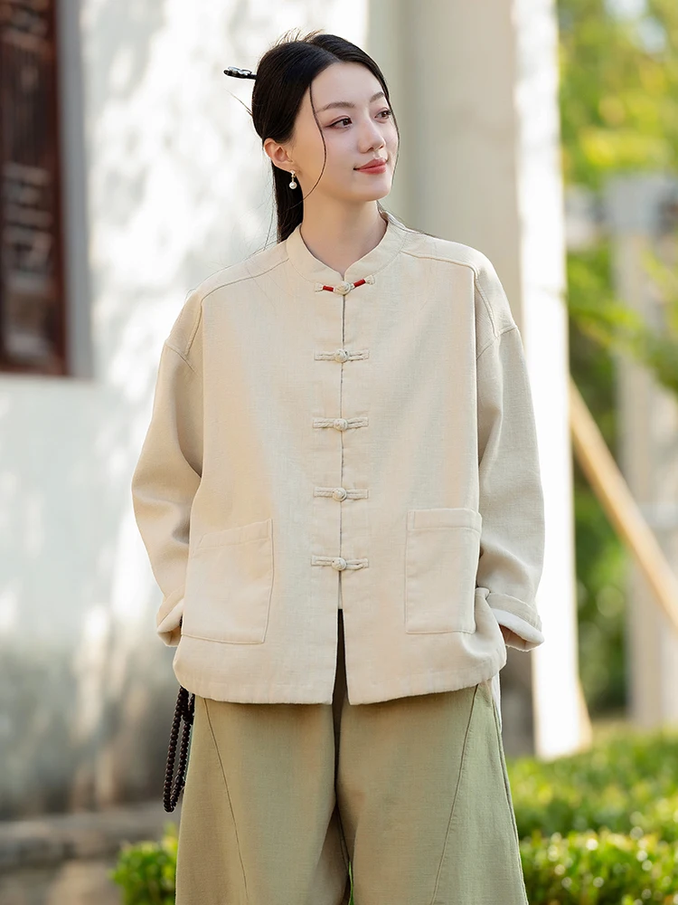 Осенне-зимний китайский кардиган в стиле ретро верхняя одежда женский Ramie Sand Fried
