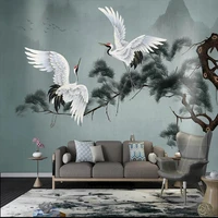 custom 3d mural chinoiserie wallpaper pines and red crowned cranes wall painting wall papers for living room sofa tv background