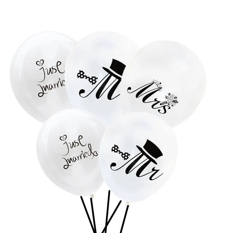 

10pcs/bag 10inch White Mr. Mrs. just married Wedding Latex Balloons Helium Air Just Married Engagement Decorazioni Matrimonio