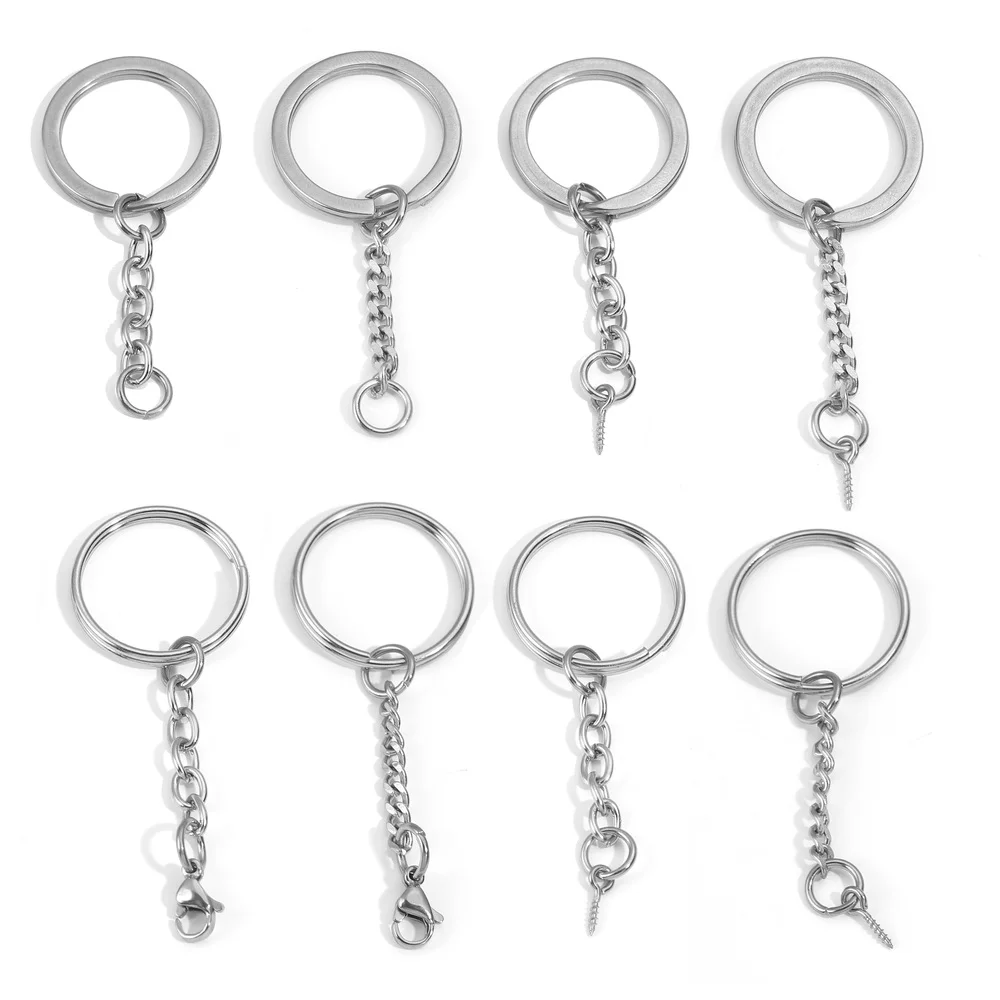 

5pcs Key Ring Key Stainless Steel Waterproof 25mm 30mm Round Split with Chain Lobster Clasp DIY Key Chains Keyrings Wholesale