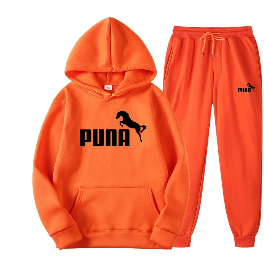 Spring Fleece Hoodies Two Piece Sets Puna Horse Tracksuit Men and Women Oversized Pullovers Sweatshirts + Long Pants Sports Suit
