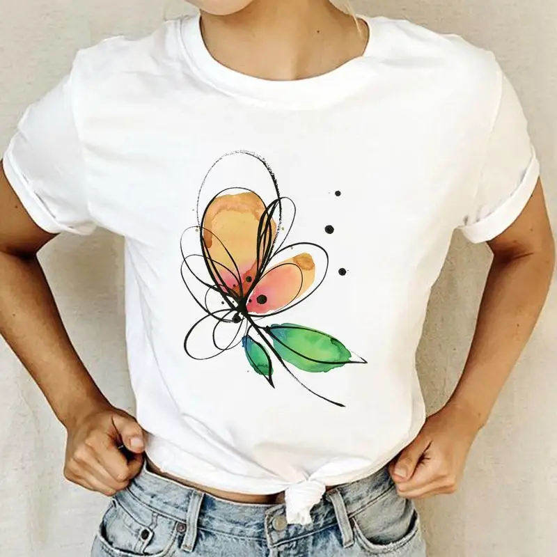 

Fashion Print T-shirts Women Stylish Watercolor New Trend Short Sleeve Graphic T Top Female Female Cartoon Shirt Tee T-Shirt