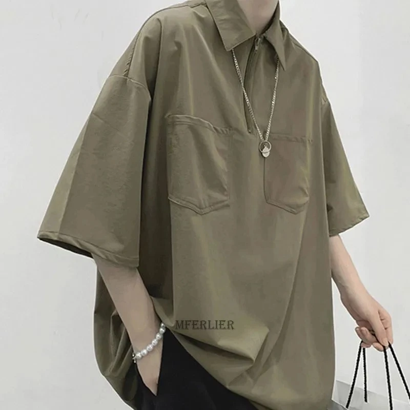 

summer men polo tshirt short sleeve pockets tees plus size 8XL tops high street casual polo shirt green