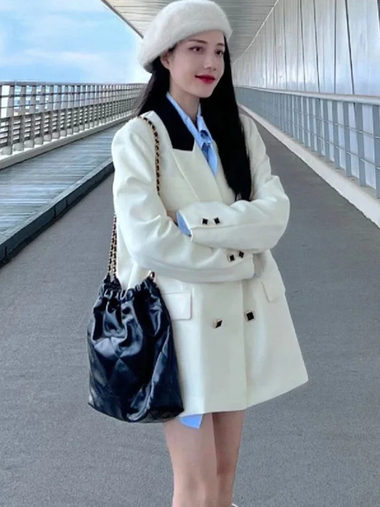 Весенний элитный дизайн Sense пиджак с воротником белая повседневная