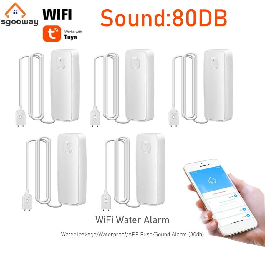 Tuya Wifi Water Leak Sensor Water Leakage Detector or Flood Alert Overflow Security Alarm System