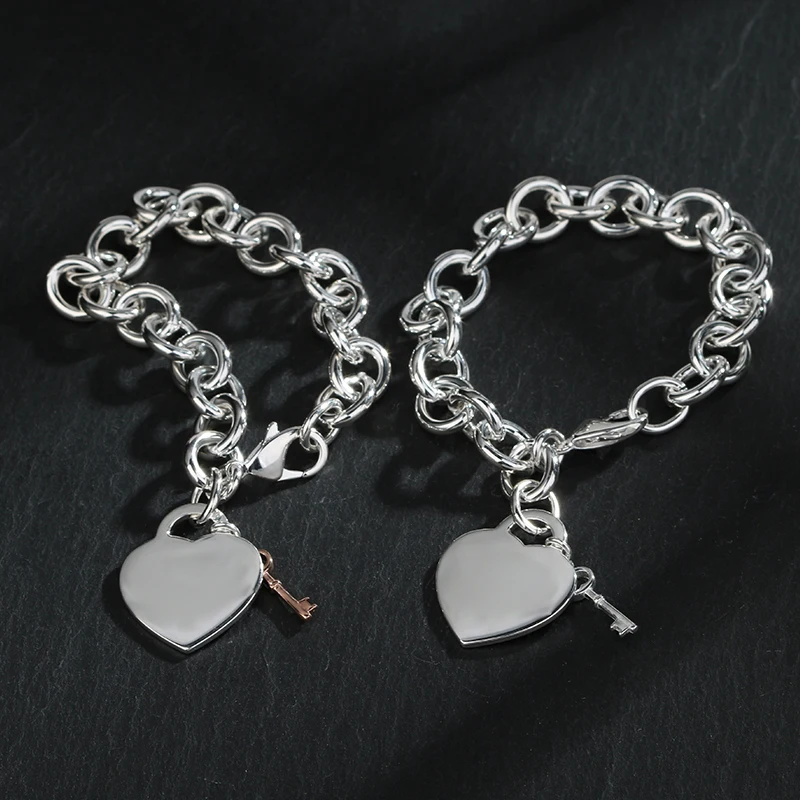 

Fine Jewelry Silver Love Key Ring Chain Simple Bracelet Fashion High-end Personality Holiday Gifts Free Shipping for Women