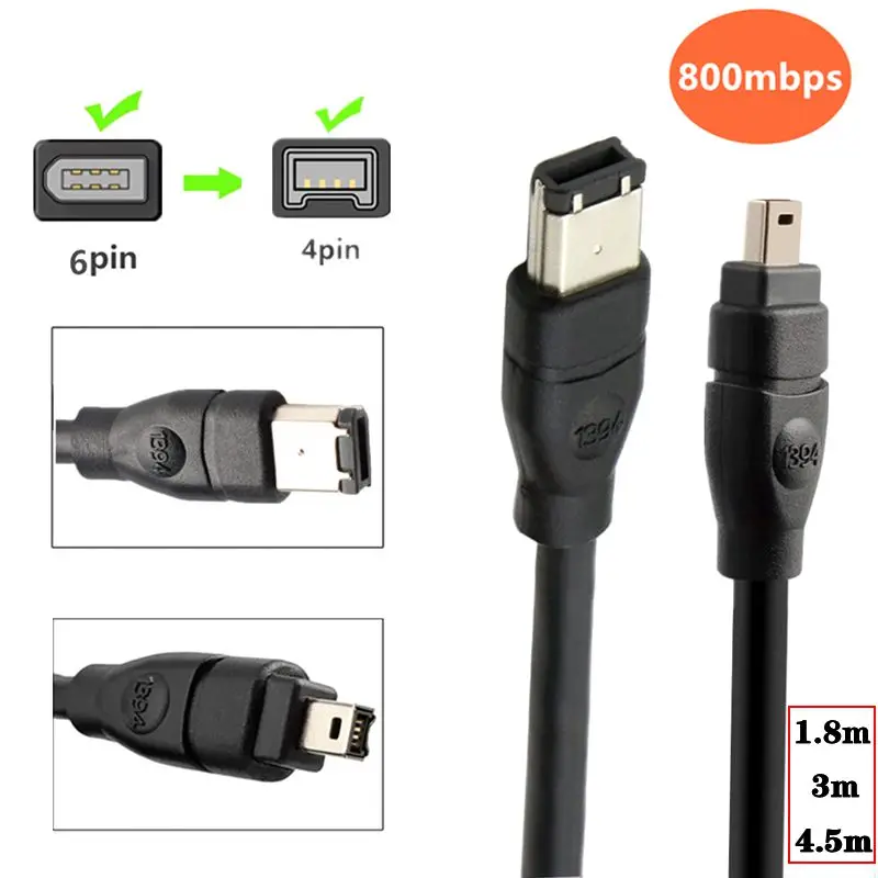 6P/4P IEEE1394 Firewire 6-контактный разъем папа на 4-контактный для цифровой камеры