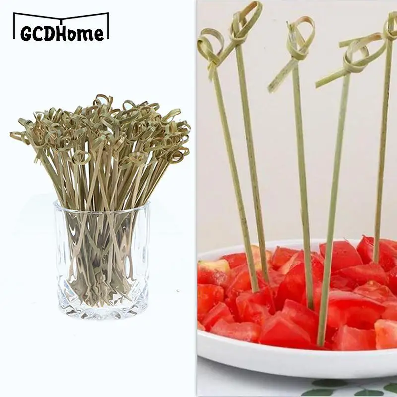 

100pcs Disposable Bamboo Knot Skewers Cocktail Picks with Twisted Ends for Cocktail Party Barbeque Snacks Club Sandwiches