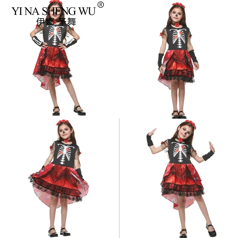 Хэллоуин Страшный Косплей Скелет Роза Мальчик Деволь Девушка Вампир Наряд