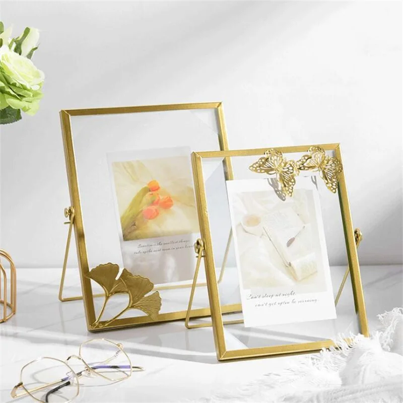 

Nordic Geometric Metal Three-dimensional Glass Photo Frame In Golden Wrought Iron Home Creative 4 6 7 Inch Photo Frame Decor