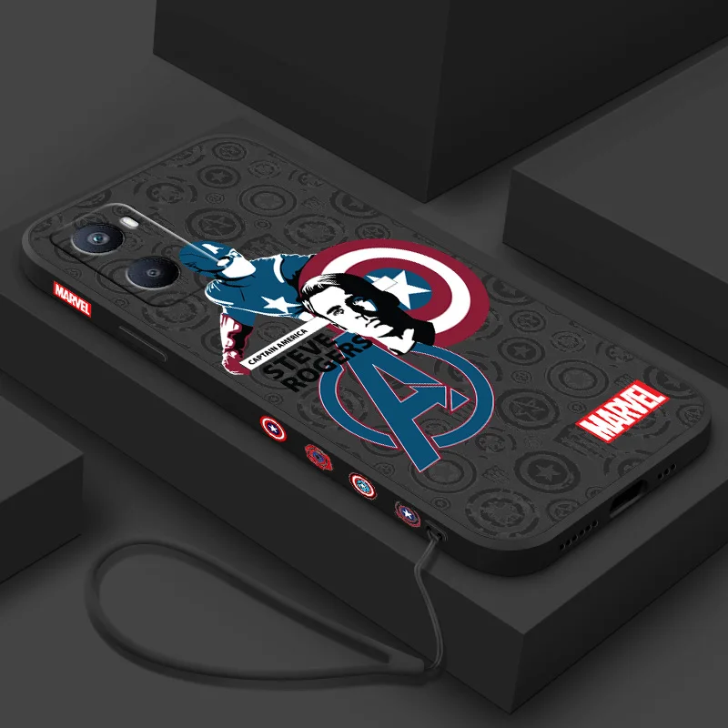 

Marvel Captain America For OPPO A53S A52 A33 A32 A31 A16S A12 A11S A9 A5 F21 F11 2020 Pro Liquid Left Rope Phone Case