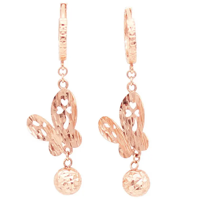 585 purple gold light luxury butterfly tassel earrings for women14k rose romantic hollow design exquisite wedding jewelry