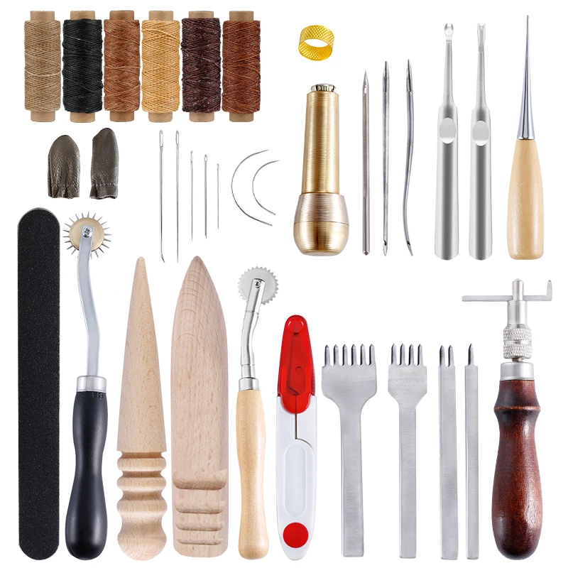 

LMDZ Leather Sewing Stitching Set Leathercraft Hole Punching Tools Tailor Sewing Needles Copper Alloy Leather Sewing Awl Canvas