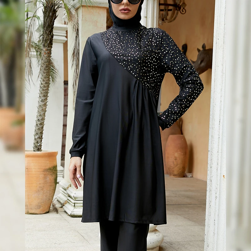 Мусульманский женский купальник Burkini длинный рукав пляжный отдельный одно плечо