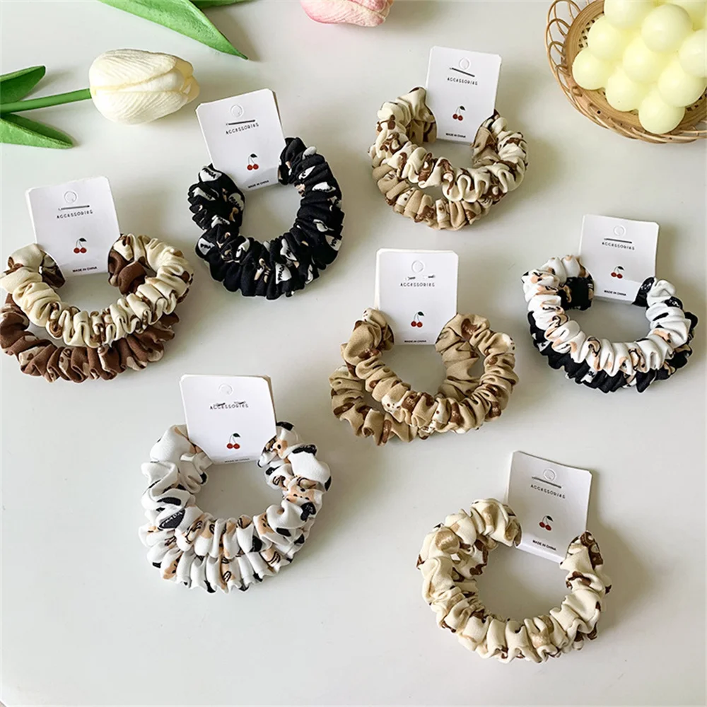 

Simple Rubber Band Hair Rope Cute Cartoon Bear Print Silk Satin Hairband for Women Girls Elastic Ponytail Hair Accessories Gifts