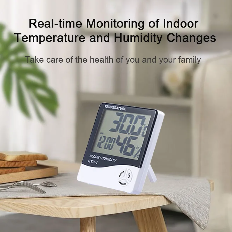 

LCD Digital Thermometers Plastic Large Number Display Wall-Mounted White Alarm Clock Kitchen Office Indoor Thermo-Hygrometer