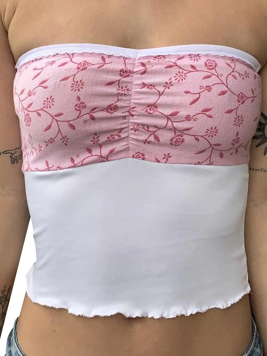 

Женский топ без бретелек, с цветочным принтом и вырезом лодочкой