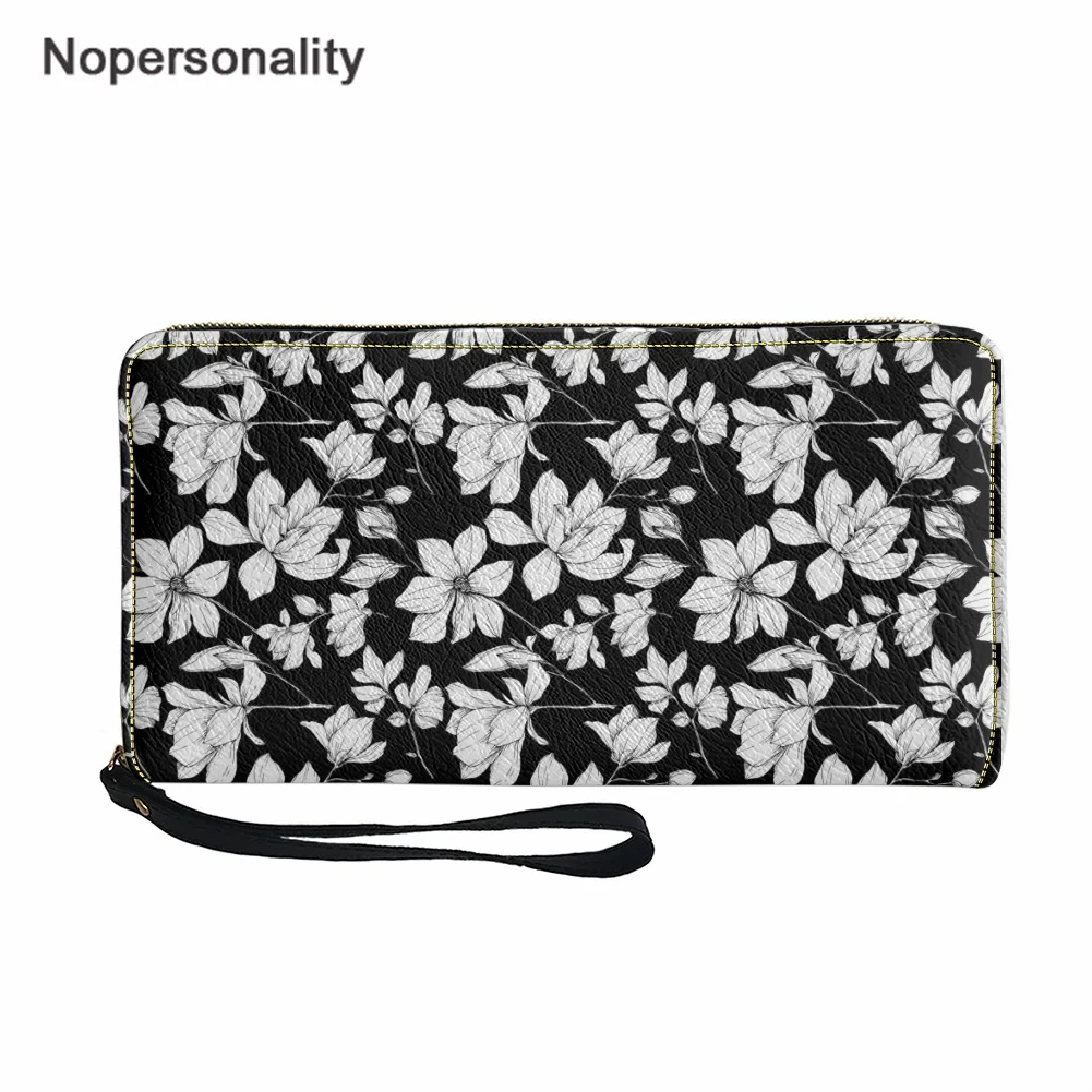 

Женский кошелек Nopersonality, черный, белый дизайнерский кошелек из искусственной кожи с магнолией, женские длинные кошельки, дамская сумочка, клатч для удостоверения личности