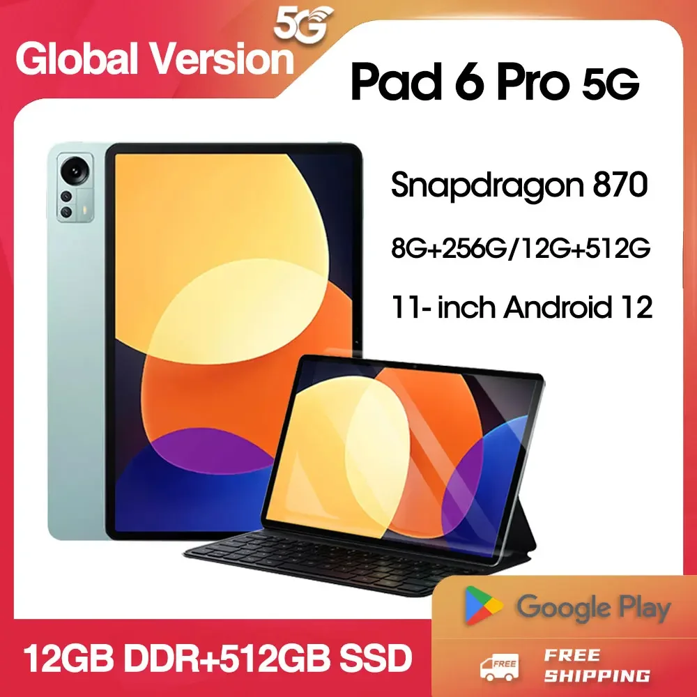 

2024Pad 6 Pro Snapdragon 870 Tablet 11 inch Android 12 12GB+512GB Google Play Bluetooth WiFi 5G Dual SIM Card 10000mAh Tablet PC