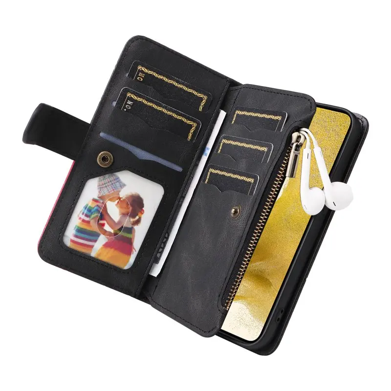 for SAMSUNG Galaxy S22 Wallet Phone Case, Premium PU  TPU Shockproof Folio Flip Stand Cover with Wrist Strap Card Slots Wallet P