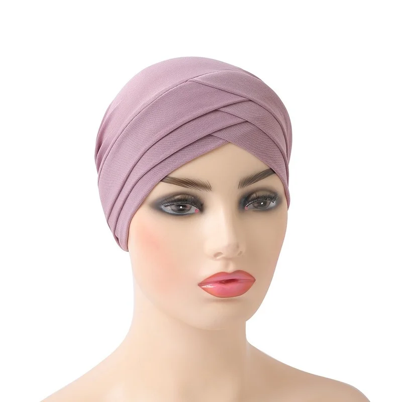 

Muslim Fashion Hat Turbano Crystal Linen Tencel Linen Three-Layer Cross Sleeve Cap Closed Head Scarf Arab Pile Malay Scarf H139
