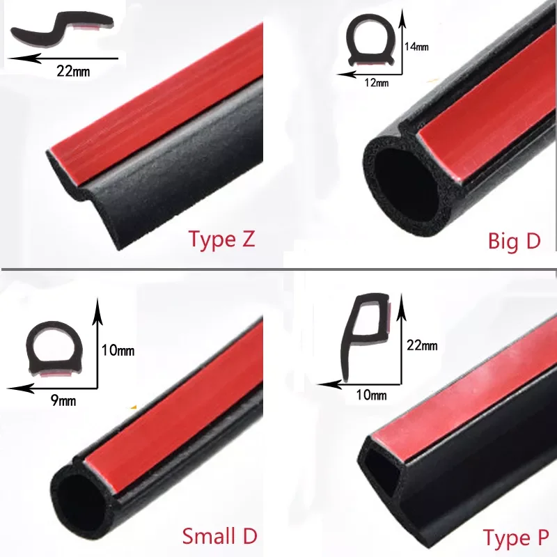 4 Meters Shape B P Z Big D Car Door Seal Strip EPDM Rubber Noise Insulation Weatherstrip Soundproof Seal Strong adhensive