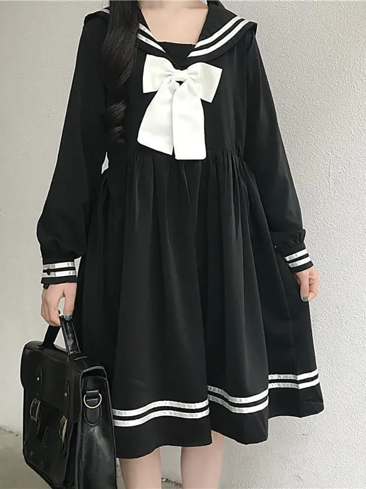 

Dress Woman Summer Fashion Robe Kawaii Women's Party Midi Dresses Summer Female Robe Streetwear Rosette Sailor Collar Vestidos