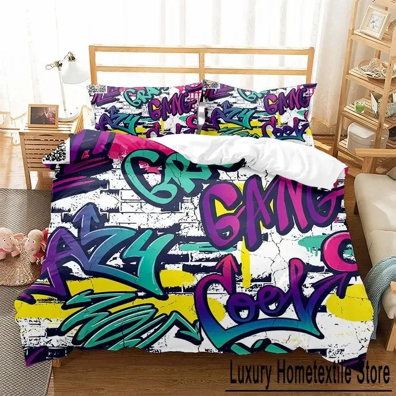 Комплект пододеяльников с граффити в стиле хиппи размер короля и королевы для