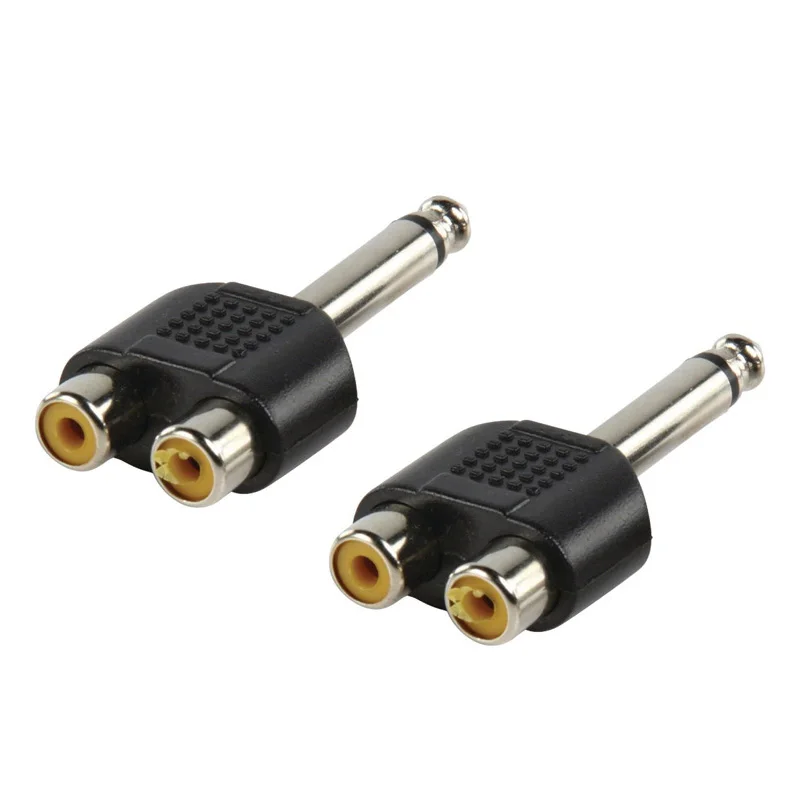 

2pcs 6.35mm Male Stereo Jack Plug To 2 RCA Adapters 1/4" Male Mono Plug Audio Adapter Connector For DIY FM Microphone