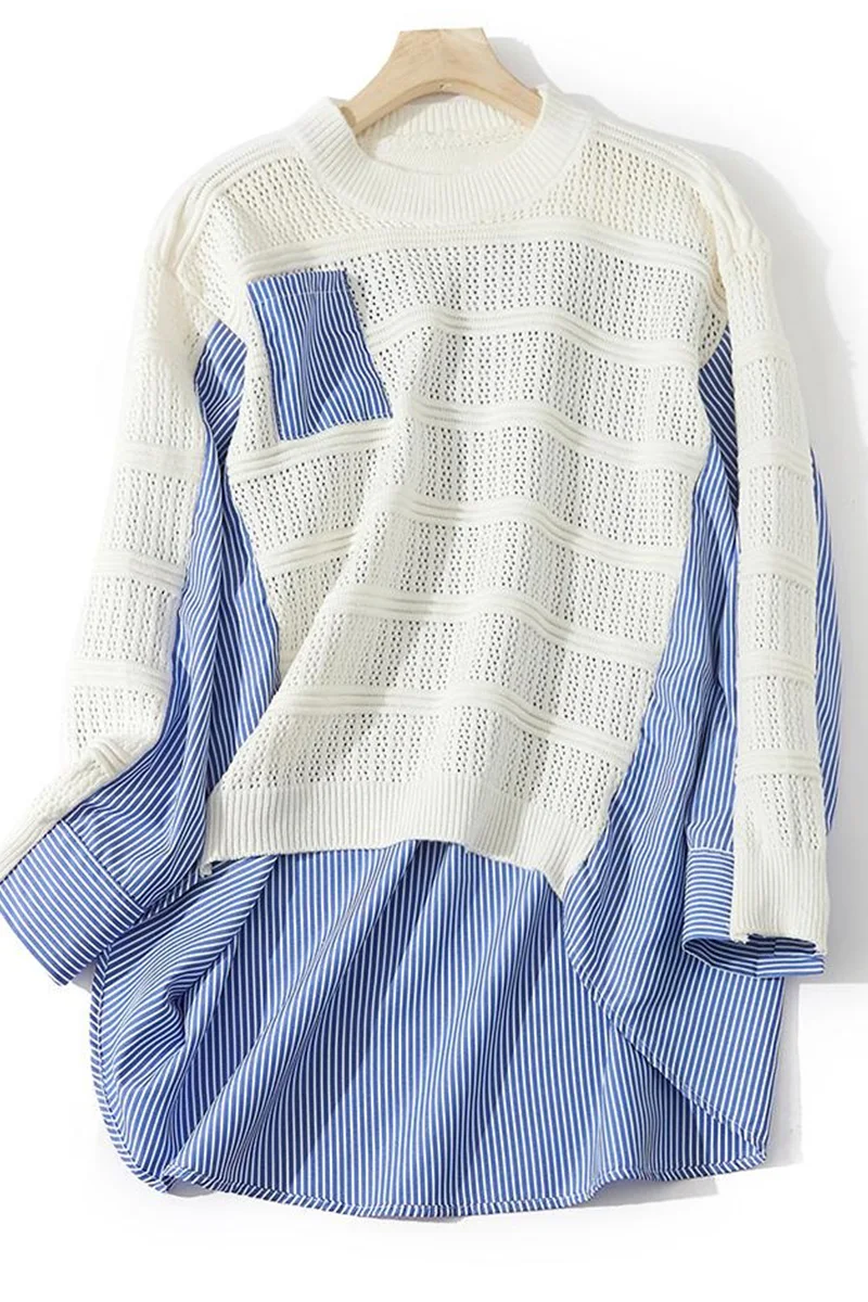 

Женский свободный пуловер SuperAen, полосатый свитер с круглым вырезом и длинными рукавами