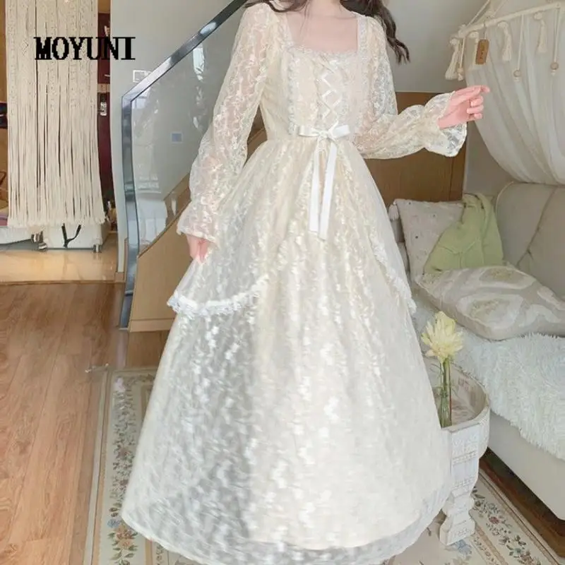 

Женское винтажное платье миди, кружевное лоскутное платье в стиле Лолита, модное цельное платье принцессы в Корейском стиле, зима 2021