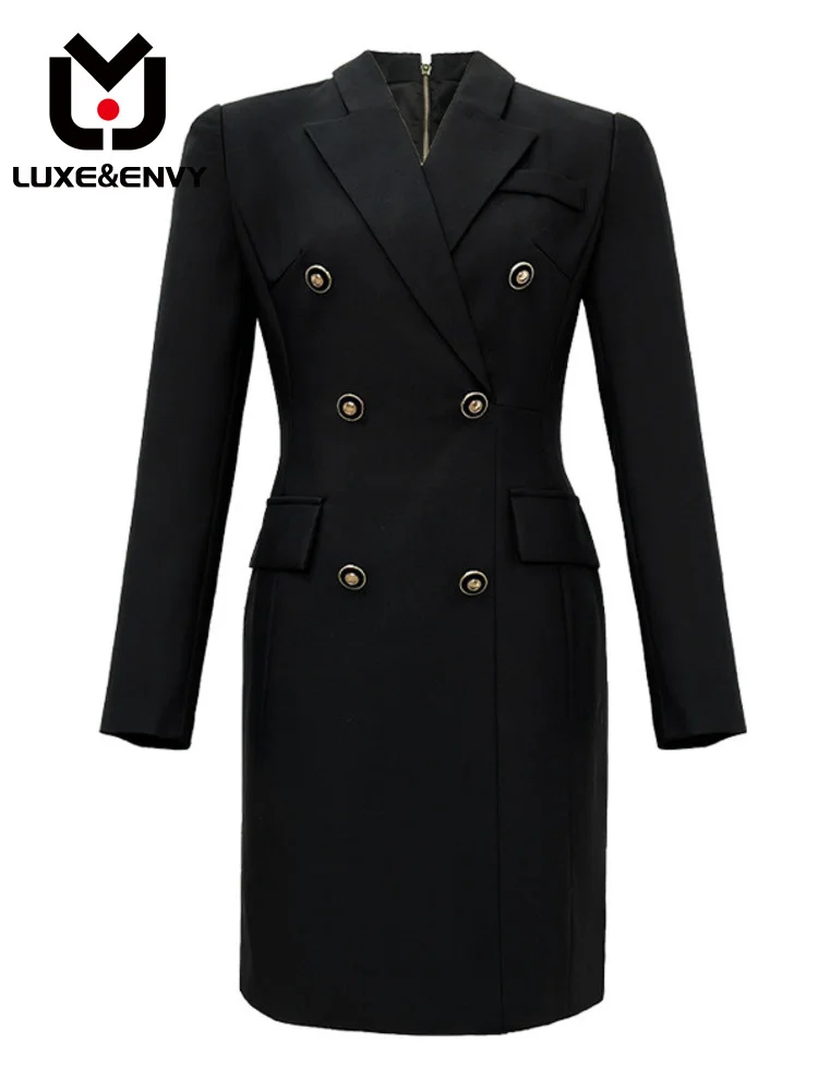 

Женский костюм люкс & ENVY, платье с отложным воротником и двумя рядами пуговиц, облегающее платье в стиле богини, модель весна-лето 2023