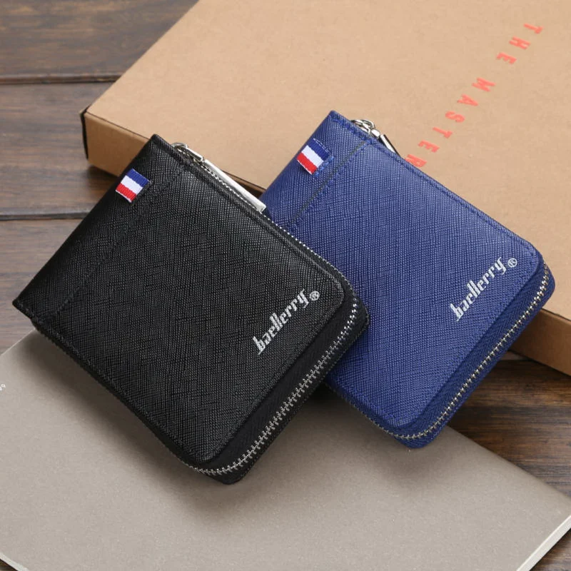 

2023 Men Card Wallets Men's Short Small Multifunctional Hand Card Holder PU Business Zipper Purse Money Bag Male Purses