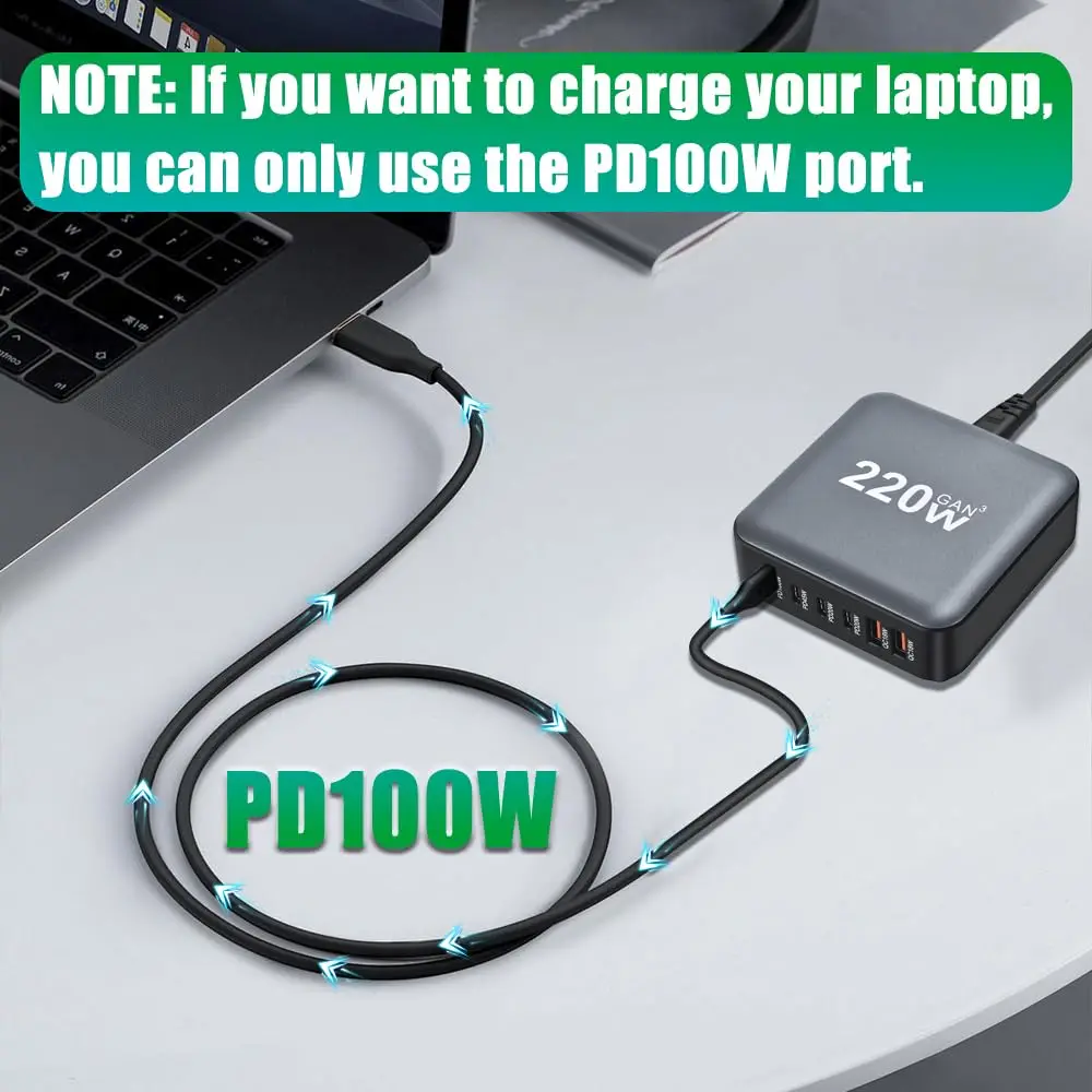 Настольное зарядное устройство GaN 220 Вт 6-портовое USB Type C PD