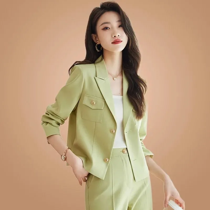 

High Quality Blazers Jackets Women Korean Temperament Notched Collar OL Blazer Ladies Fashion Single-Breasted Suit Coat