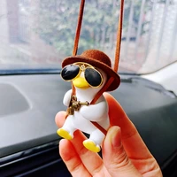 car interior pendant cute anime little duck swing penguin hanging auto rearview mirror fragrance decor accessories girls gifts