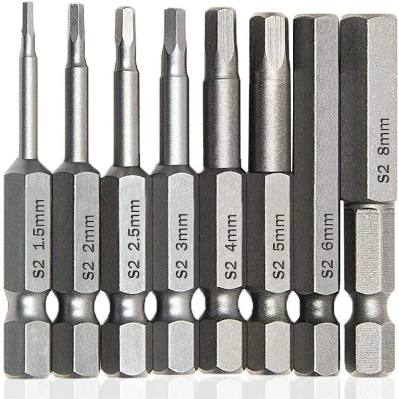 1pcs 50mm Hex Screwdriver Bits  1/4 Inch Hex Shank Magnetic Screw Drivers Set Hexagon Head Allen Wrench Drill Bits Set H1.5-H8