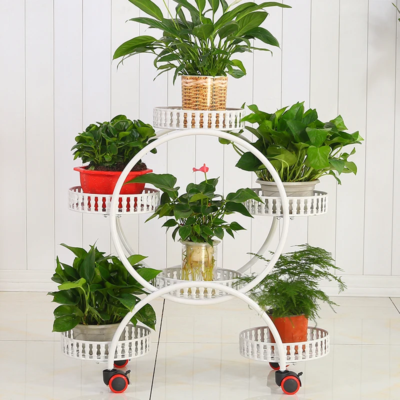 Portable Flower Stands with Wheels Metal Plant Holder Creative Room Organizer Large Storage Rack Floating Shelf for Indoor Decor