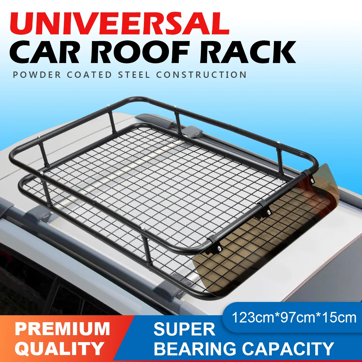 

Universal Roof Rack Basket Car Luggage Carrier Steel Vehicle Cargo with Wind Fairing