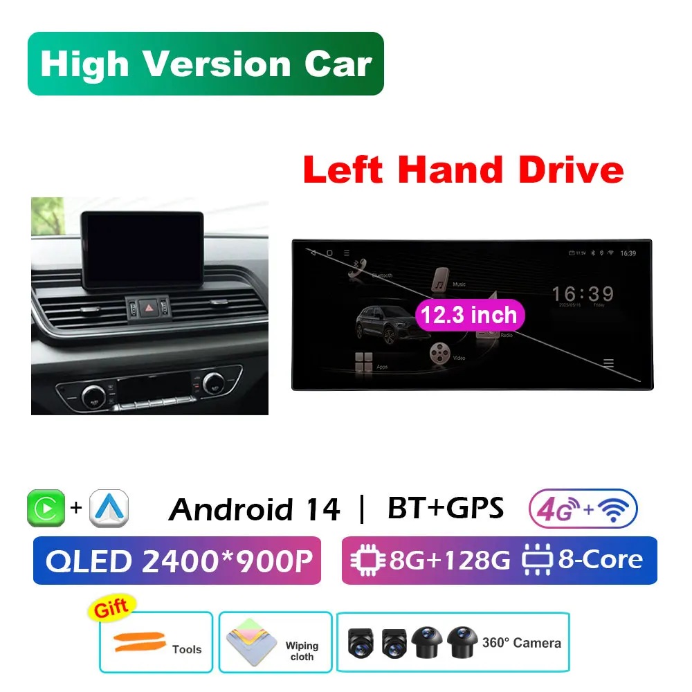 

Автомобиль для Audi Q5 2018 2019 2020, мультимедийный аудиоплеер, Android 14, сенсорный экран, Bluetooth, аксессуары, GPS-навигация, автоинструменты