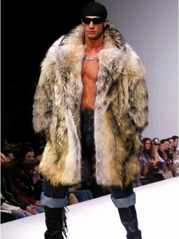 

Men's Winter Warm Jacket Faux Raccoon Fur Coat faux fur coat men's suit collar long coat