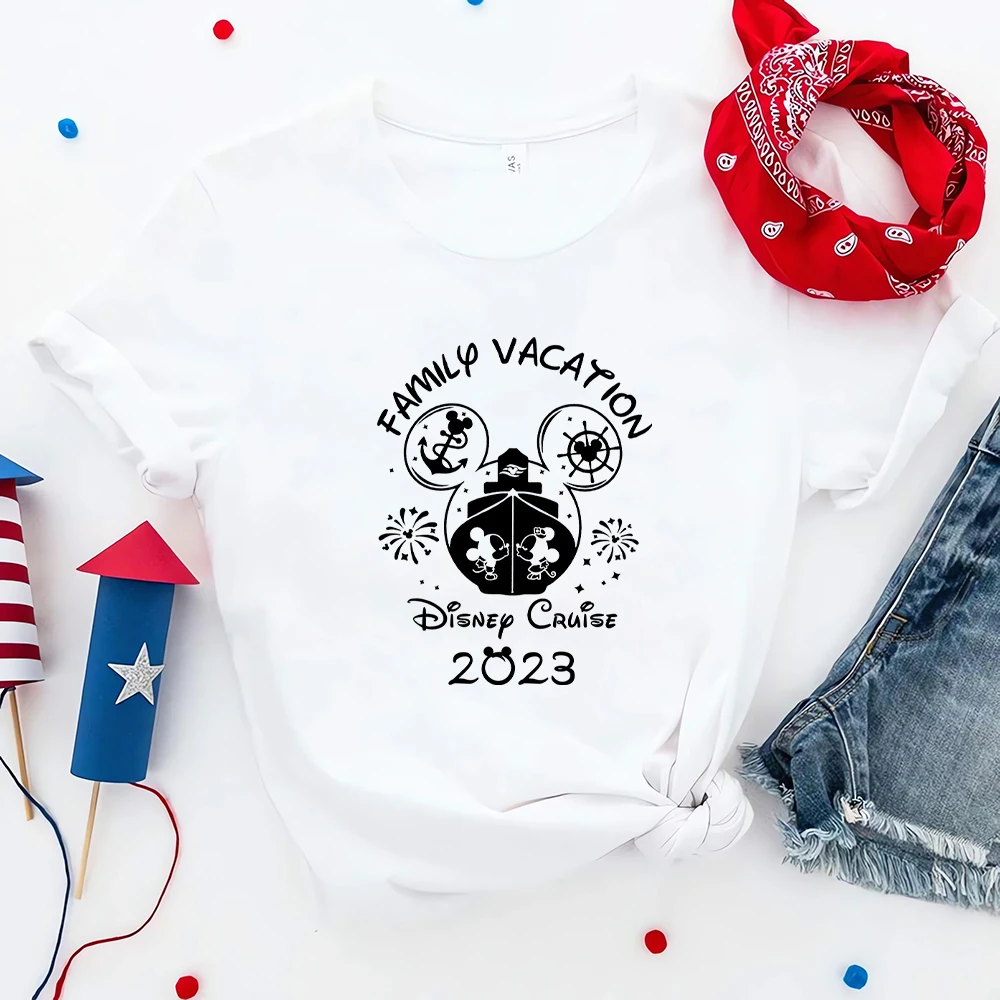 

Family Vacation Disney Cruise T-shirt 2023 Summer Mickey Minnie Print Aesthetic Clothes Women Short Sleeve Thin Tops Blouse