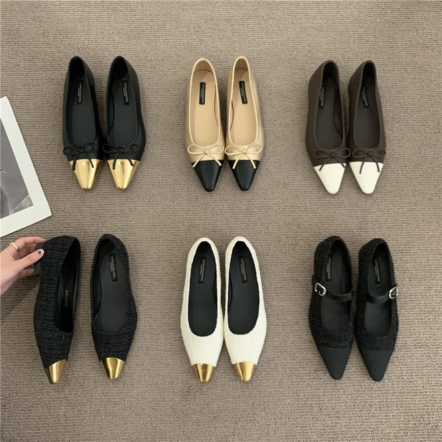 

Bailamos Brand Design Point Toe Bow Ballet Flats Women Slip On Low Heels Casual Loafer Shoes Autumn Ballerina Shoes Zapatos Muje