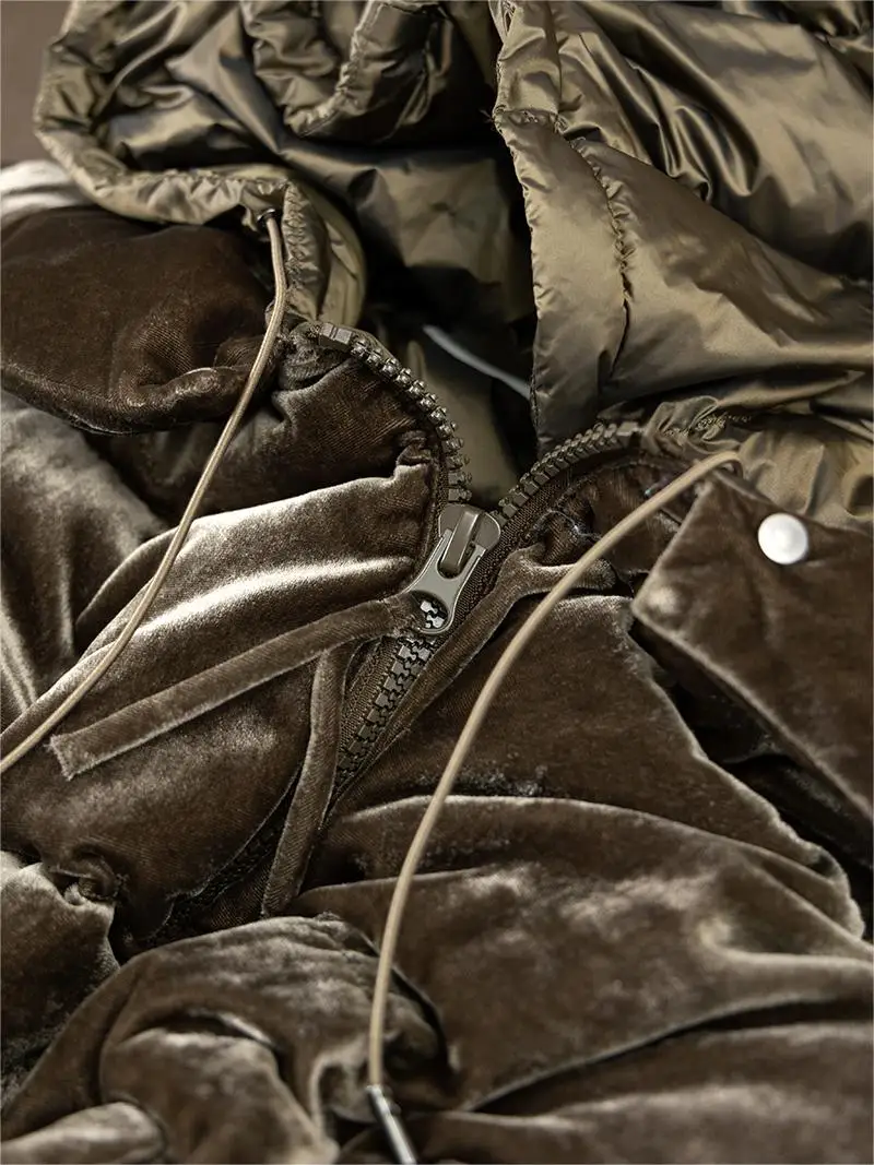 High Quality Velvet  Women Jacket  90%  White Duck Down  Casual  Winter  Zipper  Wide-waisted  Pockets  Puffer Jacket Women